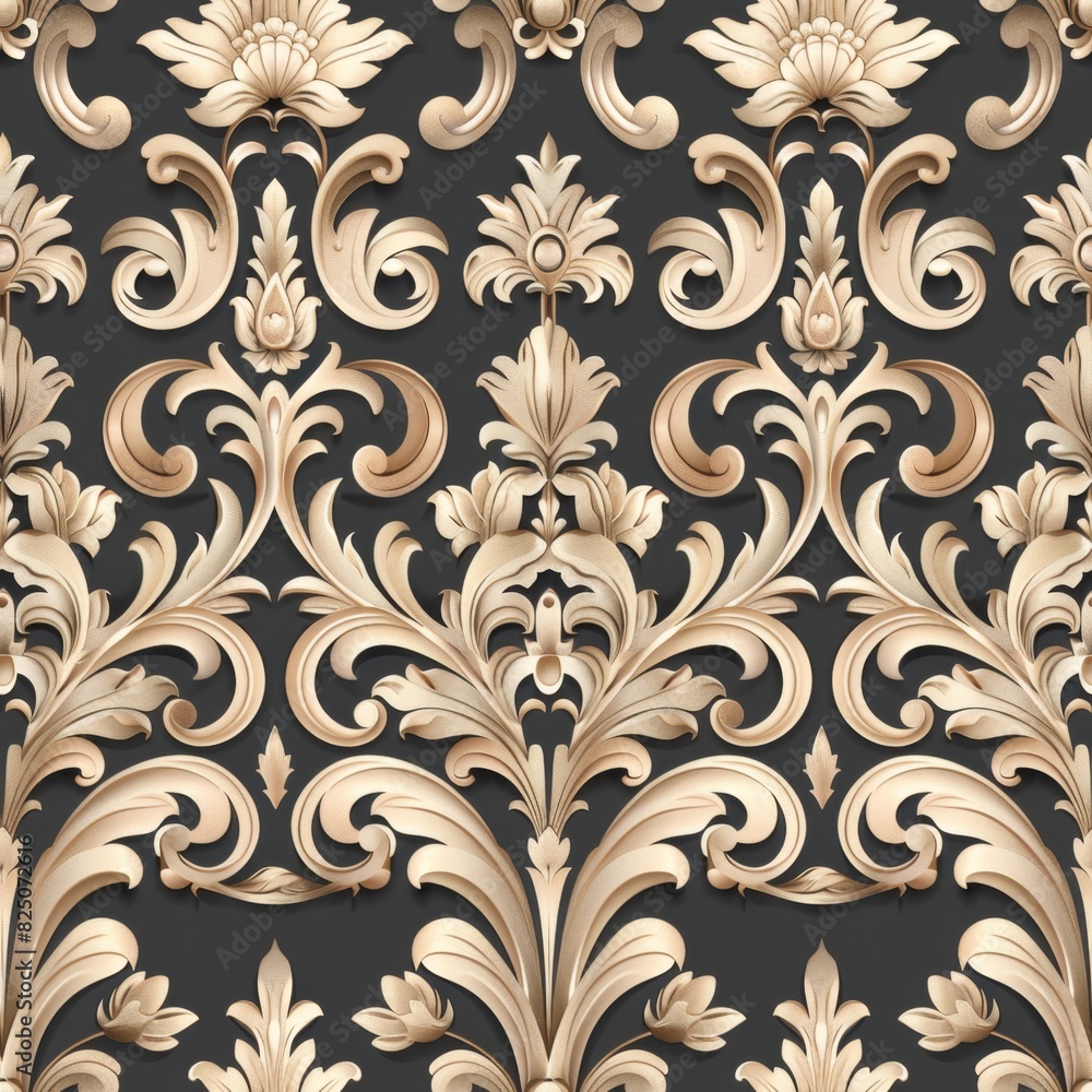 Vintage Baroque Wallpaper Pattern with Ornate Curls and Swirls

