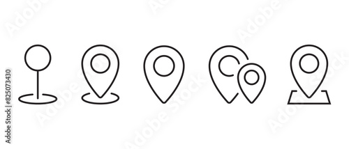 Set of location, pin point icon in line style. Map marker, address concept. Editable stroke