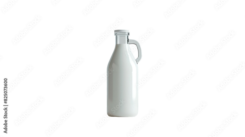 A white bottle with a handle placed on a white background, emphasizing its simple and elegant design A white bottle with a handle placed on a white background, emphasizing its simple and elegant design
