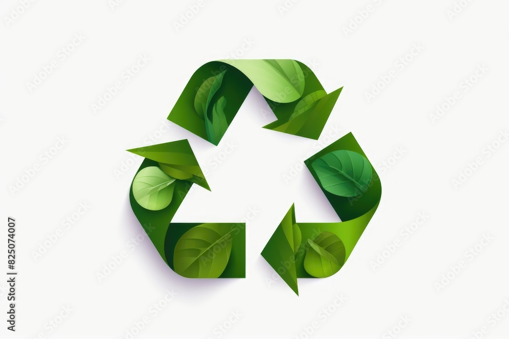 Obraz premium A green leafy symbol with arrows pointing in different directions. The symbol is meant to represent the concept of recycling and the importance of taking care of the environment