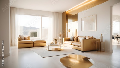 white and gold theme interior modern minimalism photo realism