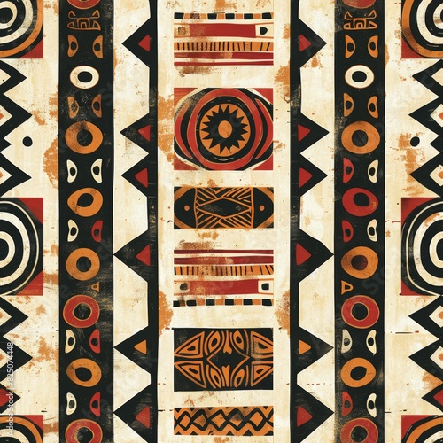 Traditional African Tribal Motifs Seamless Pattern with Geometric Shapes

