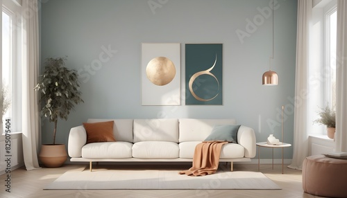 white and gold theme interior modern minimalism photo realism © Eyeam