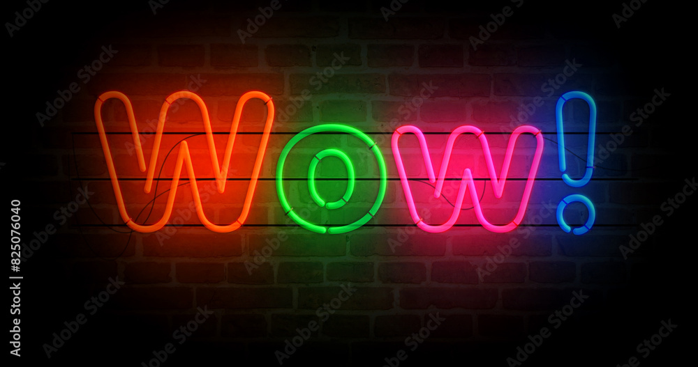Wow neon light 3d illustration Wow neon light 3d illustration