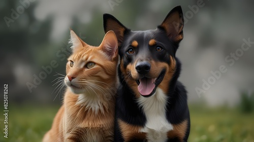 Portrait of Happy dog and cat that looking at the camera together.generative.ai