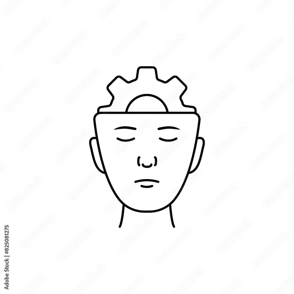head with thin line gear like knowledge icon. flat linear trend modern reflexion or solution logotype graphic stroke design isolated on white background. concept head with thin line gear like knowledge icon. flat linear trend modern reflexion or solution logotype graphic stroke design isolated on white background. concept
