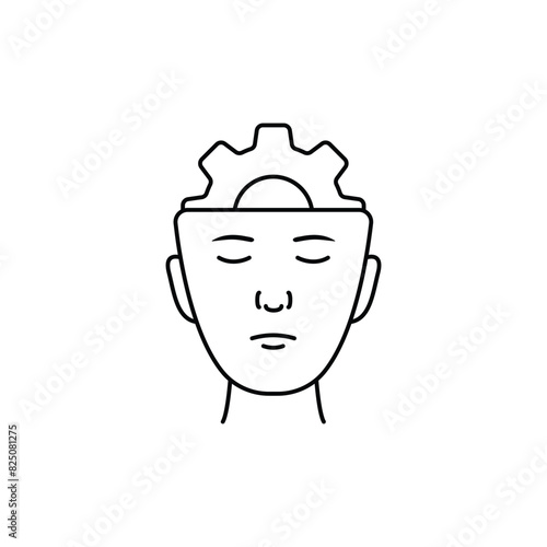 head with thin line gear like knowledge icon. flat linear trend modern reflexion or solution logotype graphic stroke design isolated on white background. concept