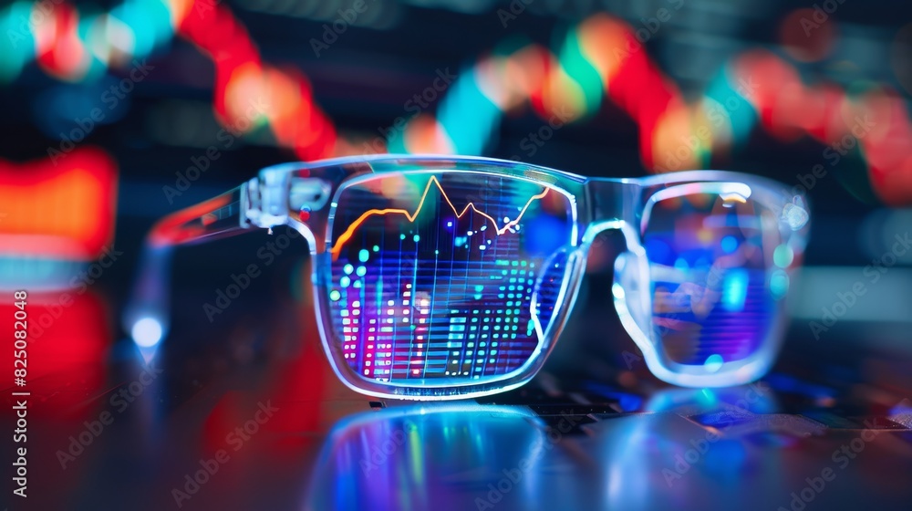 Smart glasses with real-time stock exchange data projection for high-tech financial analysis Smart glasses with real-time stock exchange data projection for high-tech financial analysis