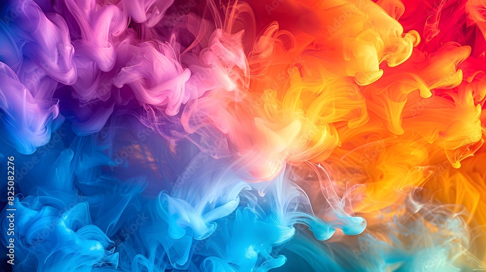 Colorful smoke background, colorful color scheme, colorful ink flow background, colorful abstract painting background, colorful paint and fluid combination.
