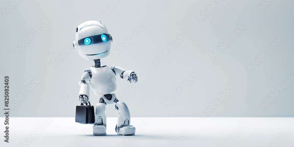 3D ai robot businessman with briefcase and light background 3D ai robot businessman with briefcase and light background
