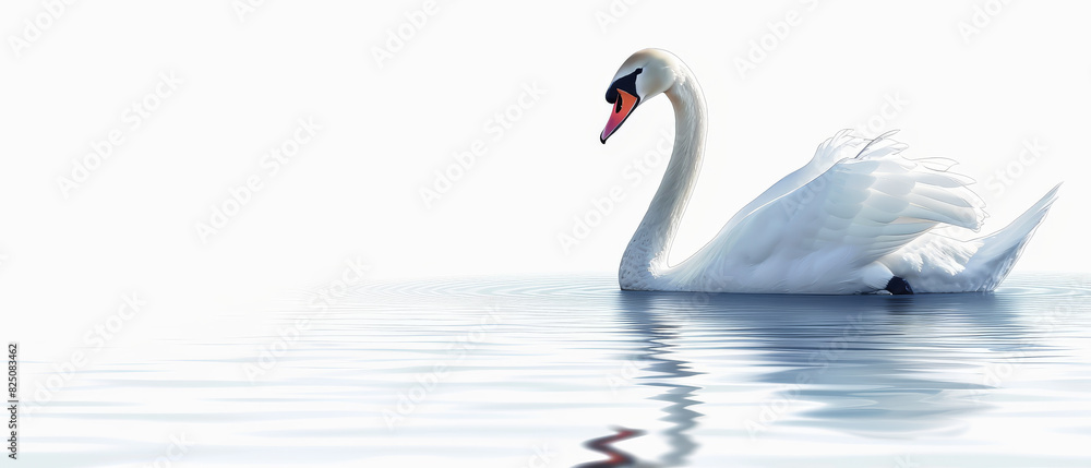 Obraz premium A swan is swimming in a body of water