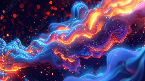 an enchanting abstract visualization with neon multicolors, incorporating vivid gradients and pulsating neon elements.