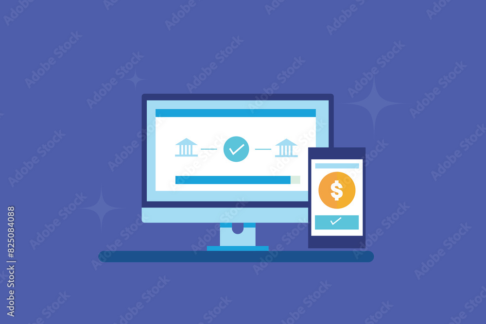 Online money transfer, Sending money online securely, digital payment gateway, Secure transaction. Vector illustration background. Online money transfer, Sending money online securely, digital payment gateway, Secure transaction. Vector illustration background.