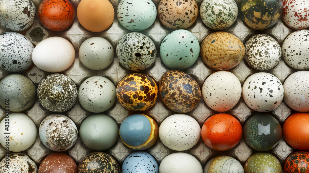 A collection of eggs in various colors and sizes A collection of eggs in various colors and sizes
