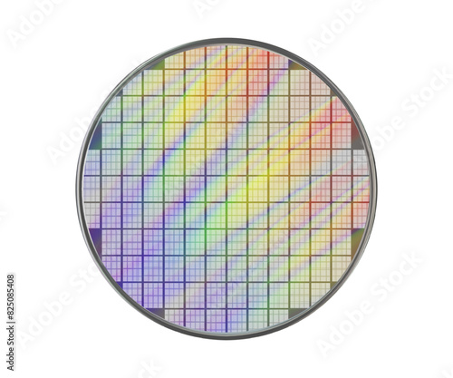 Rainbow crystalline silicon wafer with microchips on a lattice. Microelectronic device for manufacturing integrated circuits. Vector illustration