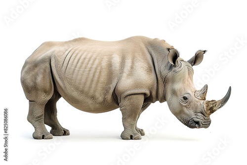 big grey rhinoceros, wild african animal isolated on a white background