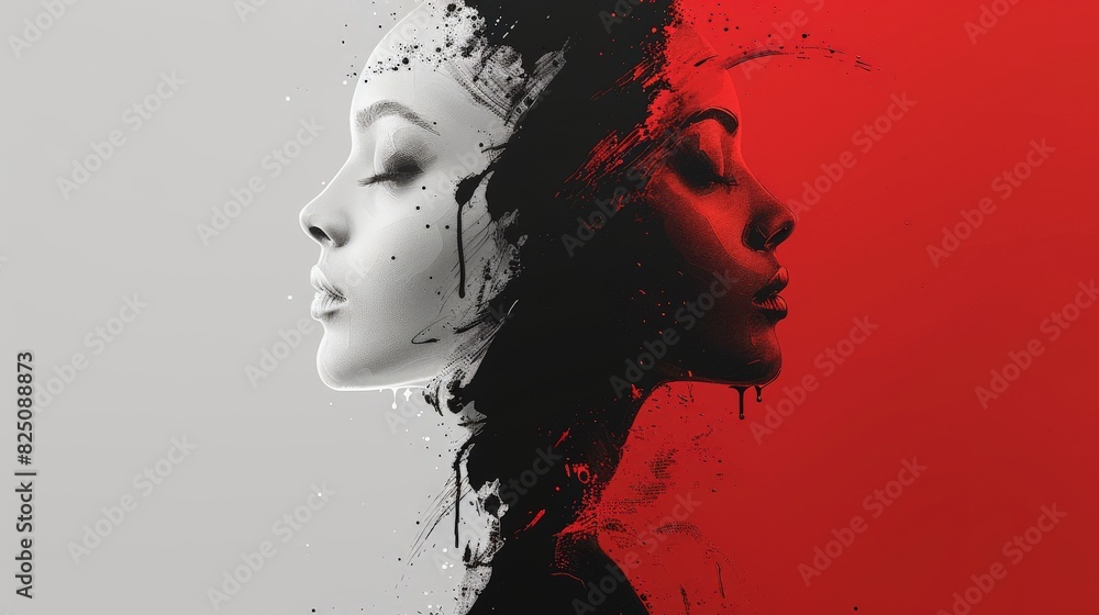 A minimalist abstract illustration conveying the emotional struggle between love and hate, using a monochromatic color scheme and simple shapes. The design should highlight the contrast between A minimalist abstract illustration conveying the emotional struggle between love and hate, using a monochromatic color scheme and simple shapes. The design should highlight the contrast between