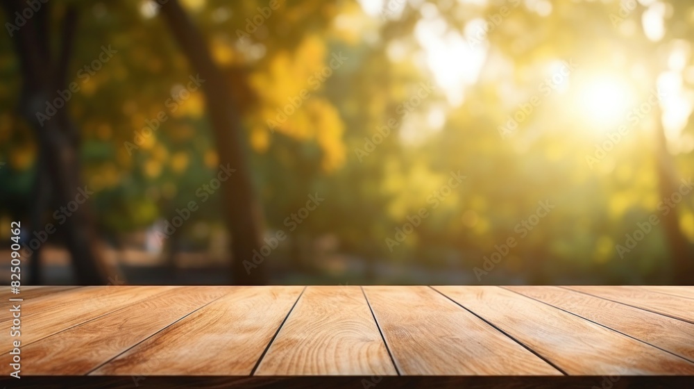 A wooden table surface with a natural and blurred backdrop, Empty wooden table background, product display montage,Background with empty bokeh wooden table. For designers and advertising banner A wooden table surface with a natural and blurred backdrop, Empty wooden table background, product display montage,Background with empty bokeh wooden table. For designers and advertising banner