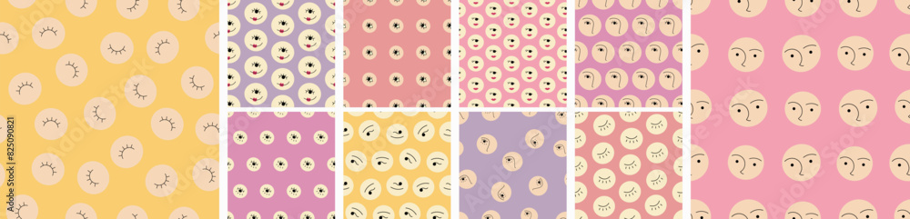 Set of ten patterns, minimalist elements. Repeating surface design, art background. Set of ten patterns, minimalist elements. Repeating surface design, art background.
