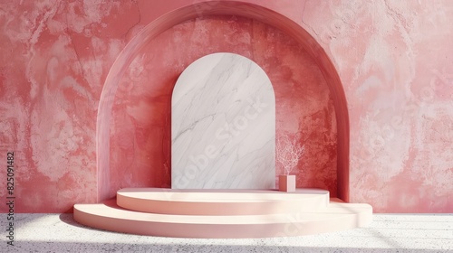 3d render of minimal display podium design for mock up and product presentation. Pedestal stage with pastel color scene