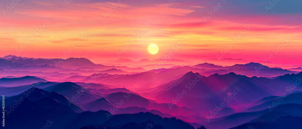 A beautiful mountain range with a pink and orange sky A beautiful mountain range with a pink and orange sky