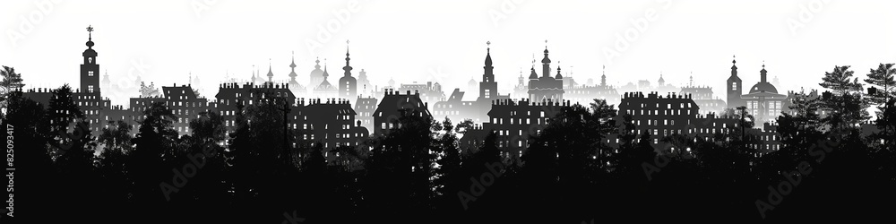 In the historic cityscape, a silhouette of medieval buildings and church towers captivates. In the historic cityscape, a silhouette of medieval buildings and church towers captivates.