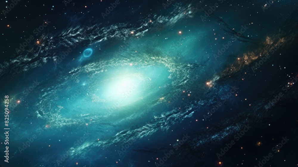 A blue galaxy with a bright white star in the center. The galaxy is full of stars and has a blue hue