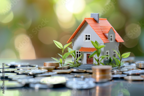 Wallpaper Mural A house with a garden in front of it and a pile of coins on the ground Torontodigital.ca