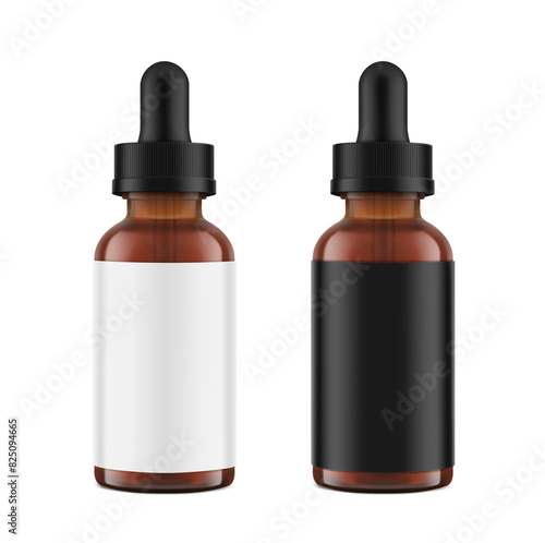 Realistic dropper bottle mockups isolated on white background. Vector illustration. Сan be used for cosmetic, medical and other needs. EPS10.