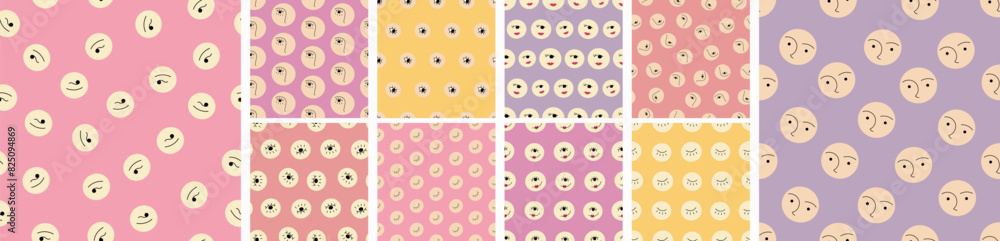 Collection of ten creative patterns, abstract drawing. Continuous flat vector illustration, seamless backdrop. Collection of ten creative patterns, abstract drawing. Continuous flat vector illustration, seamless backdrop.