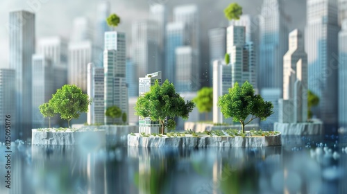 Sustainable Urban Development with Green Trees and Modern Skyscrapers © Alexander Kurilchik