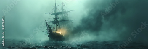hauntingly beautiful printable mural of a ghostly shipwreck suited for adorning the wall of a maritime museum telling the stories of lost sailors and forgotten voyages photo