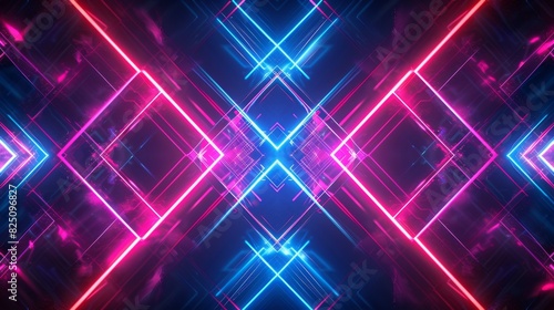 A colorful  neon background with a blue and red cross