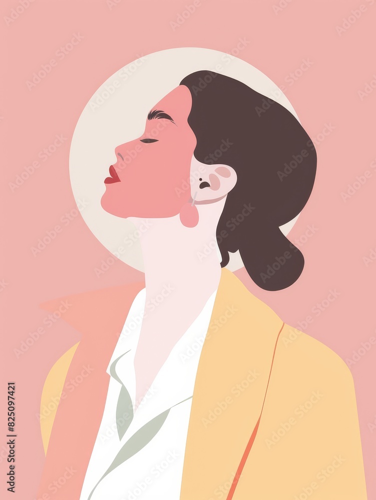 A woman with a red lip and a yellow jacket A woman with a red lip and a yellow jacket