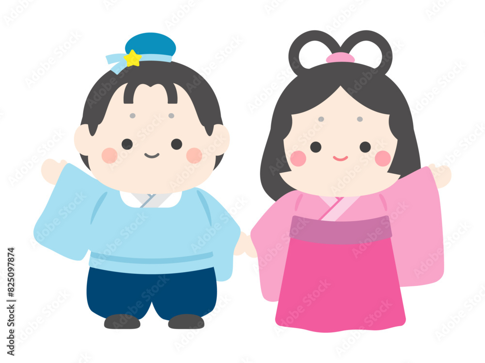 七夕のイラスト素材、彦星と織姫01 七夕のイラスト素材、彦星と織姫01