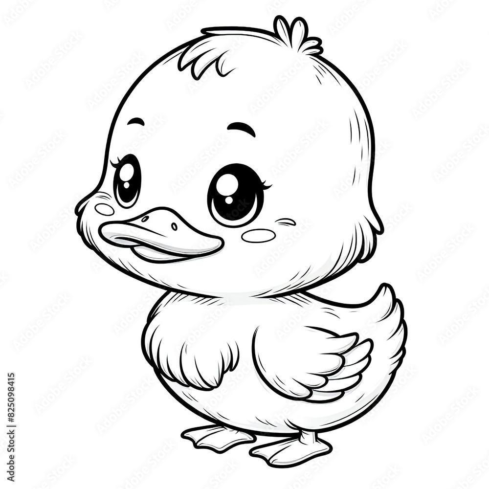 Cartoon of a duck with simple lines for children coloring in book pages. Drawing for vectorization Cartoon of a duck with simple lines for children coloring in book pages. Drawing for vectorization