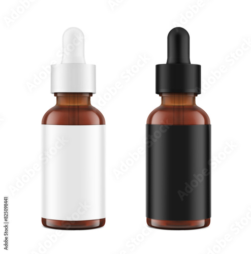Realistic dropper bottle mockups isolated on white background. Vector illustration. Сan be used for cosmetic, medical and other needs. EPS10.