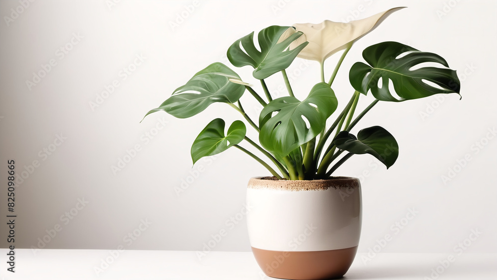 monstera plant on pot close up image monstera plant on pot close up image