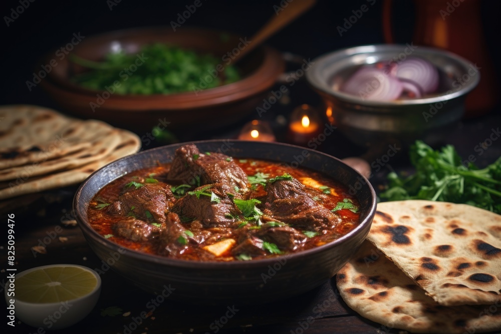 A bowl of meat and vegetables with a side of tortillas A bowl of meat and vegetables with a side of tortillas