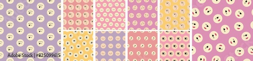 Ten surface patterns, flat sketch. Seamless colorful design, endless backdrop.