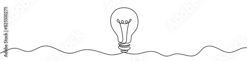 Continuous line drawing of light bulb. One line drawing background. Vector illustration. Single line electric lamp icon.