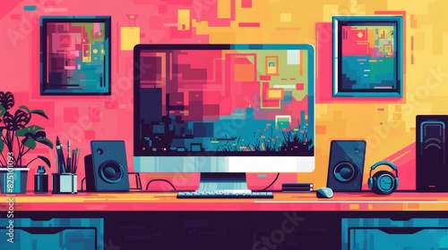 Computer flat design front view programming theme water color Tetradic color scheme photo