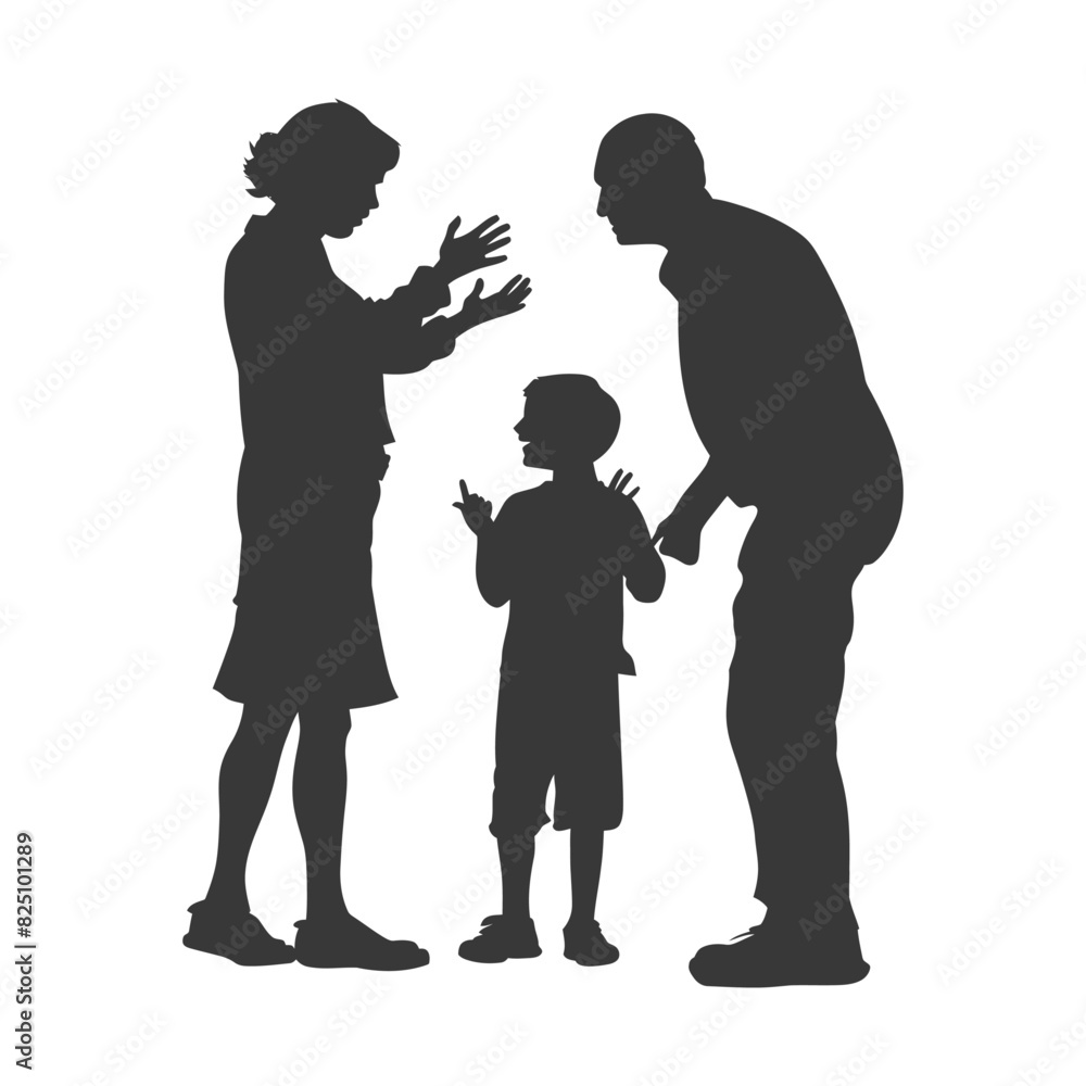 Silhouette Child abuse Parents scold children boy black color only Silhouette Child abuse Parents scold children boy black color only