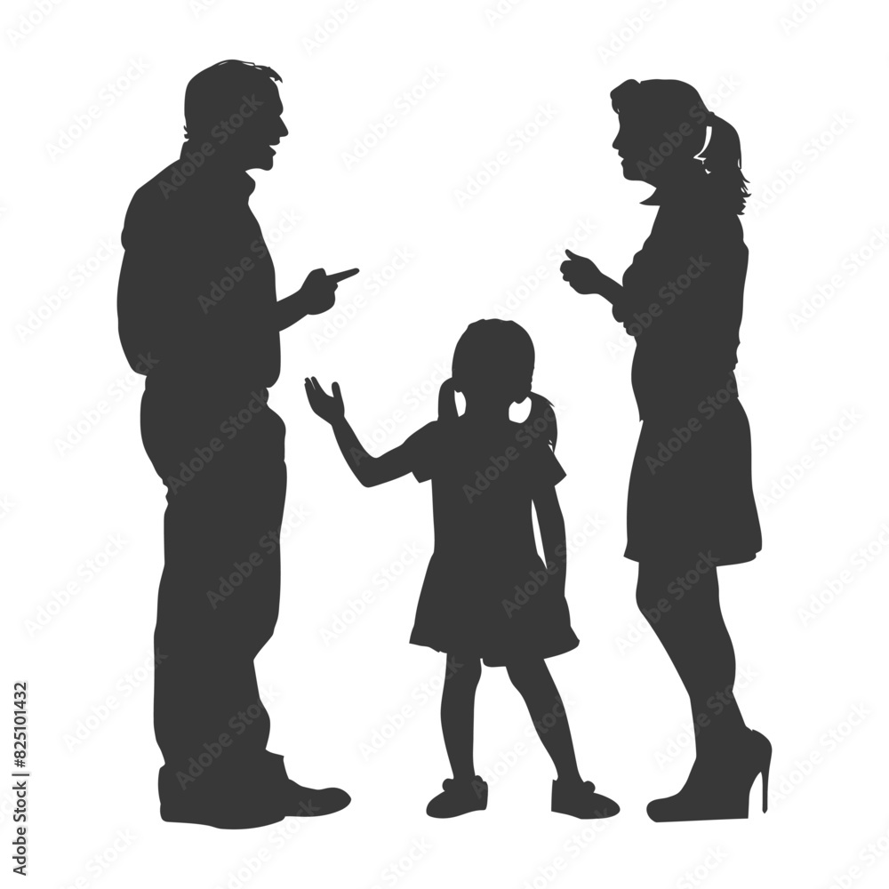 Silhouette Child abuse Parents scold children girl black color only Silhouette Child abuse Parents scold children girl black color only