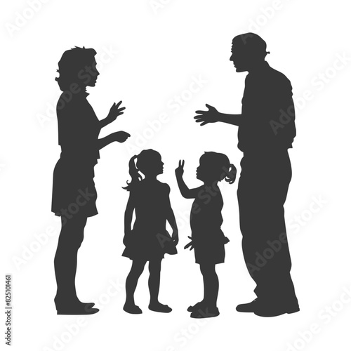 Silhouette Child abuse Parents scold children girl black color only