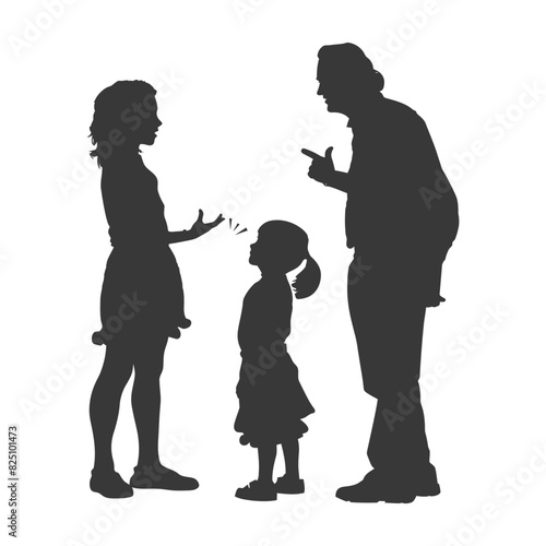 Silhouette Child abuse Parents scold children girl black color only