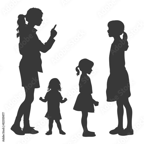 Silhouette Child abuse Parents scold children girl black color only