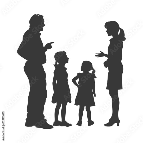 Silhouette Child abuse Parents scold children girl black color only
