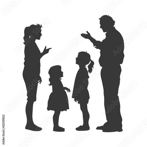 Silhouette Child abuse Parents scold children girl black color only