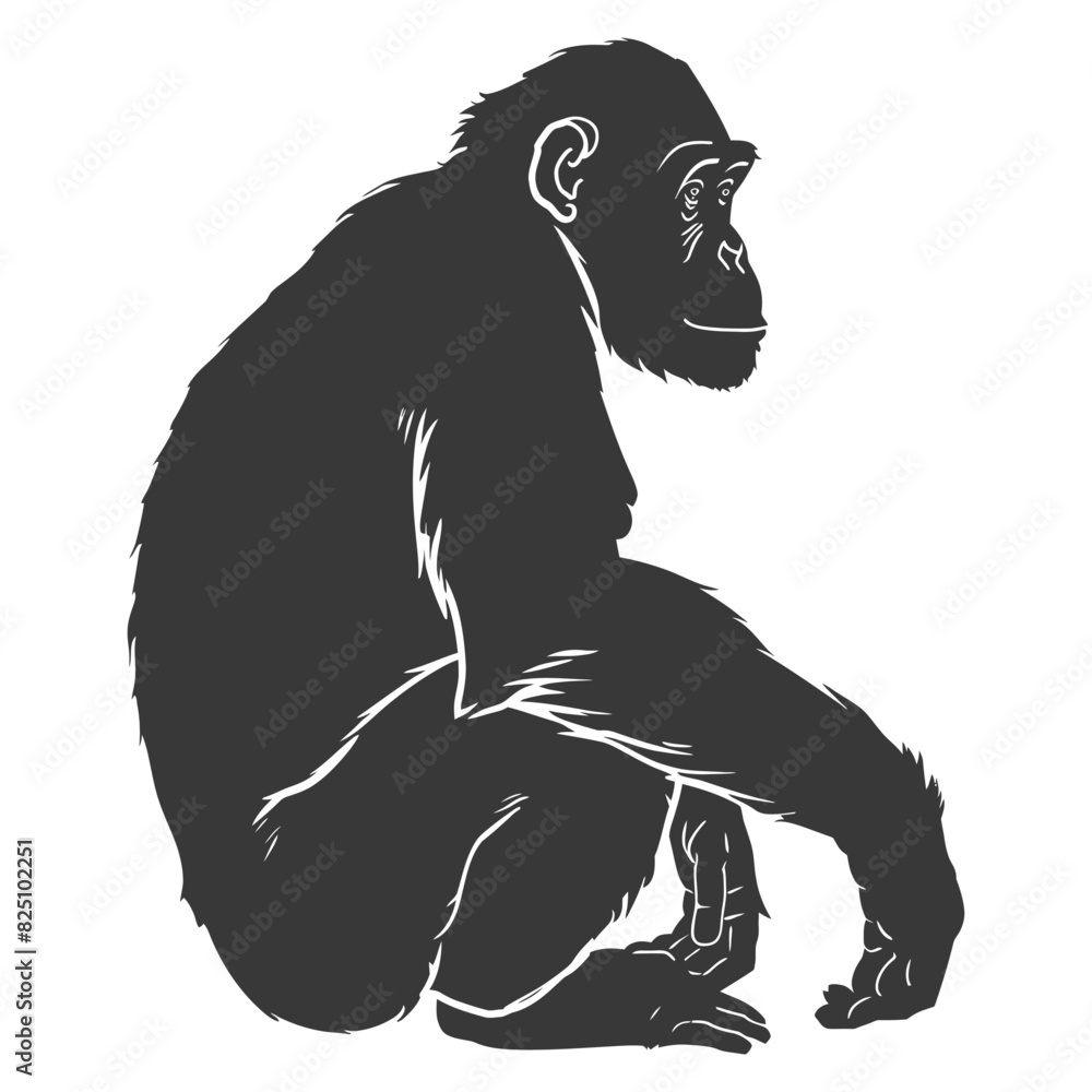 Fototapeta premium Silhouette Chimpanzee animal black color only